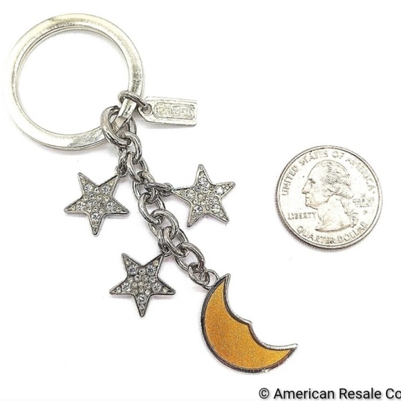 Vintage COACH Moon and Stars Pave w/Swarovski crystal Keychain FOB Purse Charm - Picture 6 of 6